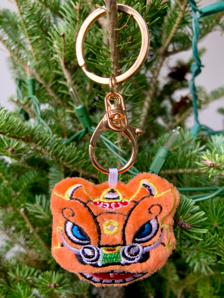 Plush Embroidered Lion Head Keychain