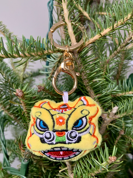 Plush Embroidered Lion Head Keychain